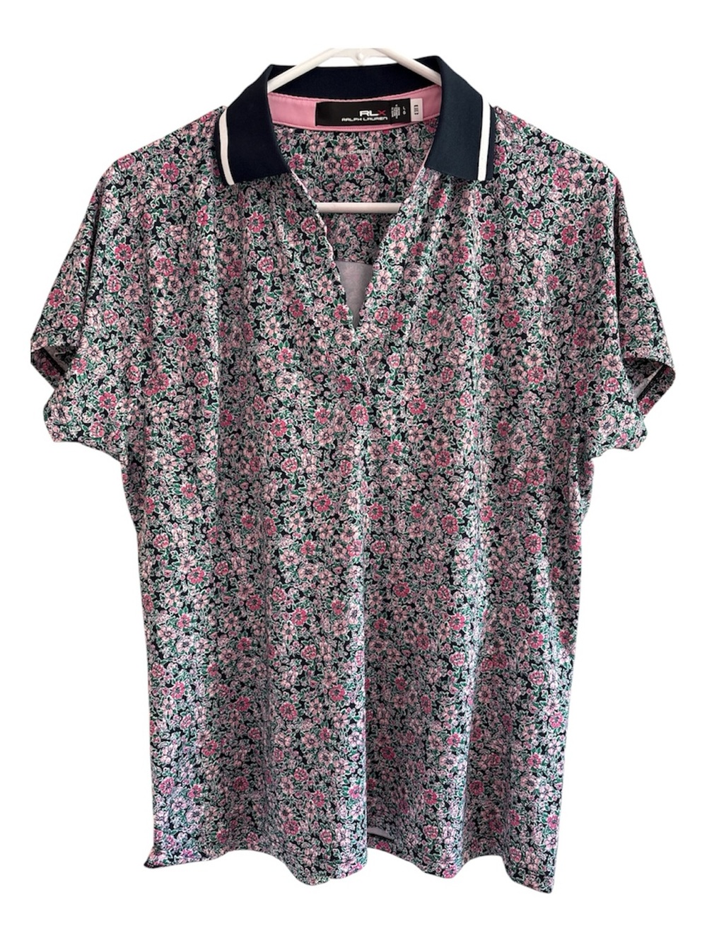 Ralph Lauren RLX Pink Blue Floral Golf Tennis Shirt Sz L